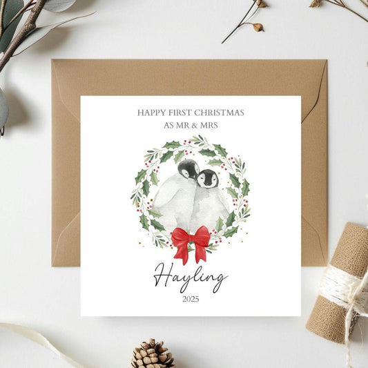 Personalised First Christmas as Mr & Mrs Card, Couple Pinguin Special Couple Christmas Card, Xmas Card Daughter, Son, In Law's Any Relation