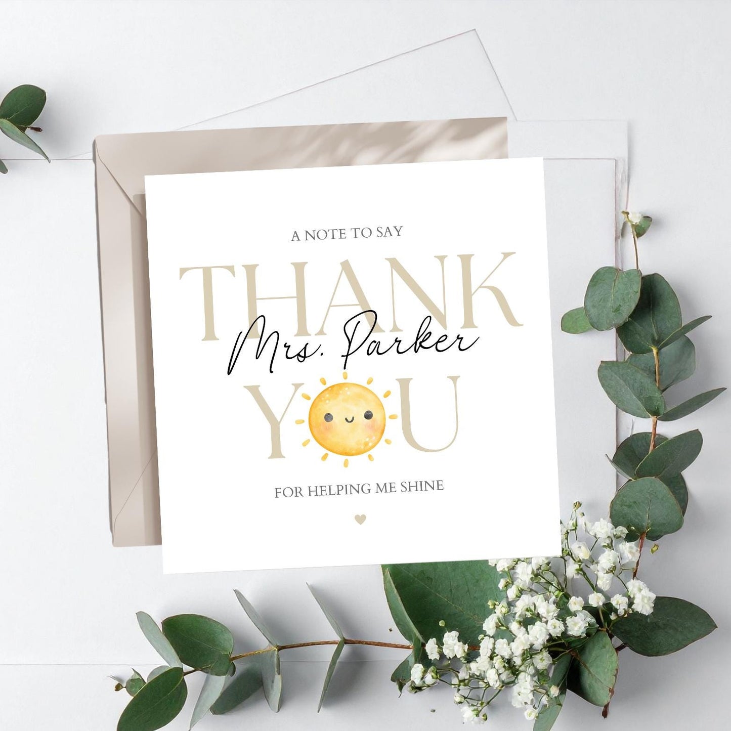 Personalised Thank You Teacher Card, Teacher Card, Thank You Teacher Card, End of Term Card, Sun Design