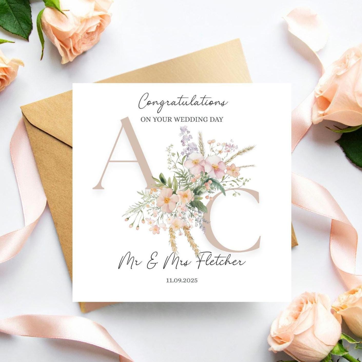 Personalised Mr & Mrs Wedding Card, To the New Mr and Mrs Card, Wedding Initials Card, Neutral Wedding Card