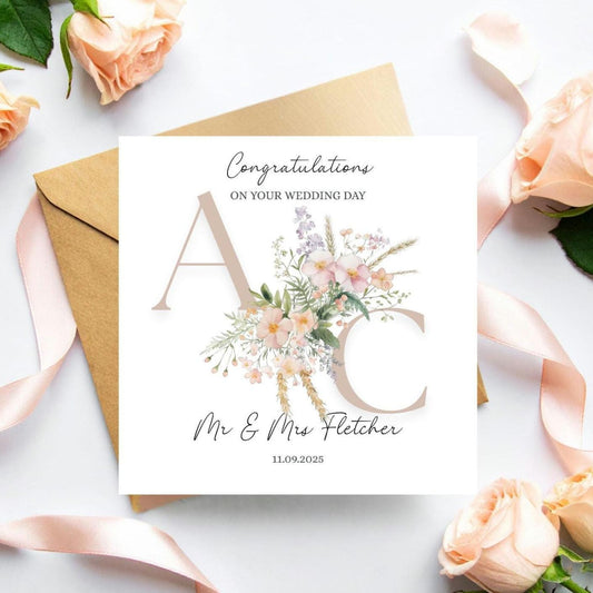 Personalised Mr & Mrs Wedding Card, To the New Mr and Mrs Card, Wedding Initials Card, Neutral Wedding Card
