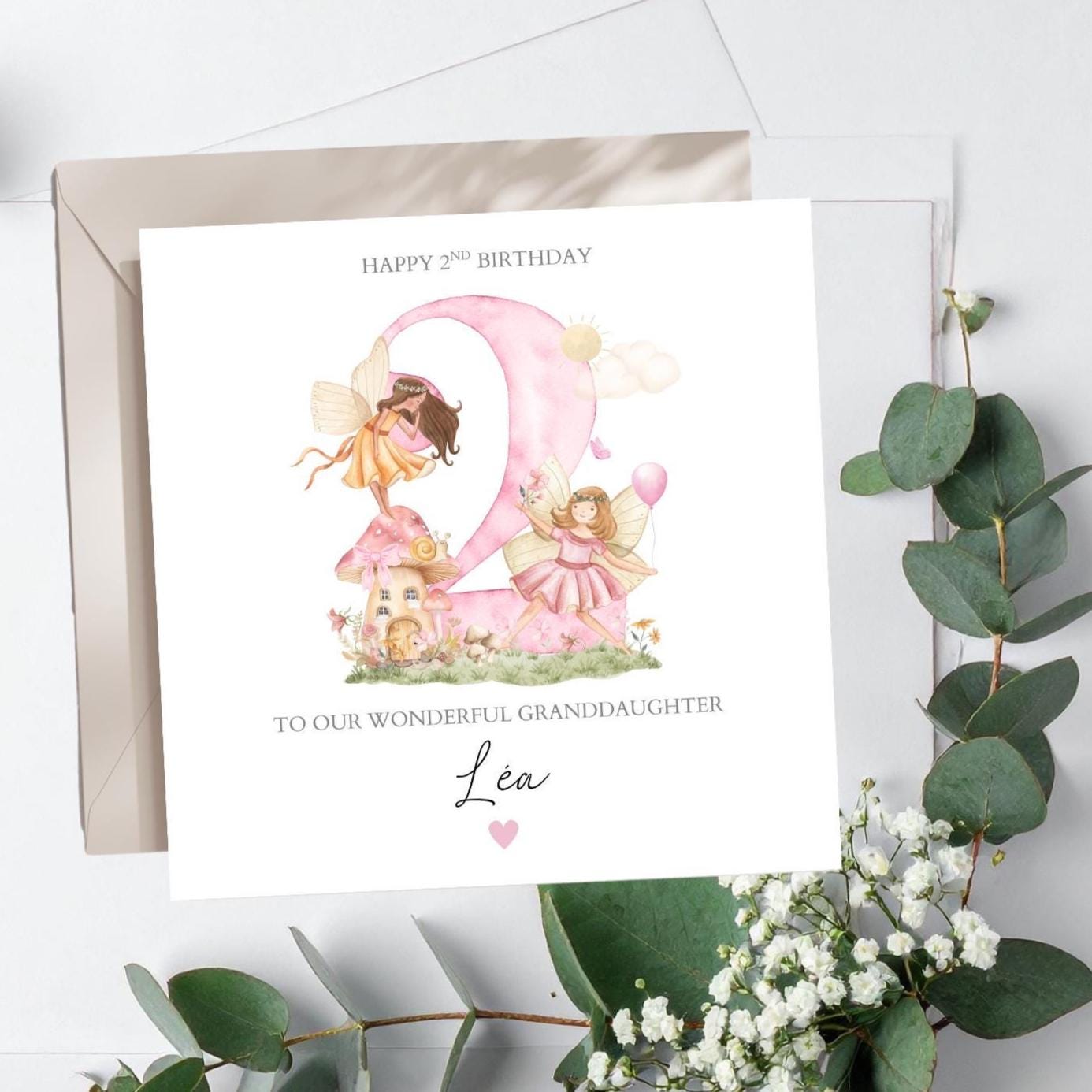 Personalised Second Birthday Fairy Card |Two birthday Magic Pink card |2ndBirthday Card for Girl, Granddaughter, Daughter, Any Relation