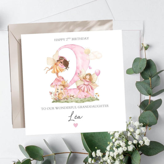 Personalised Second Birthday Fairy Card |Two birthday Magic Pink card |2ndBirthday Card for Girl, Granddaughter, Daughter, Any Relation