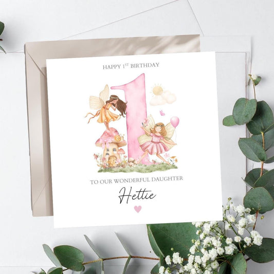 Personalised First Birthday Fairy Card |One birthday Magic Pink card |2nd, 3rd Birthday Card for Girl, Granddaughter, Daughter, Any Relation