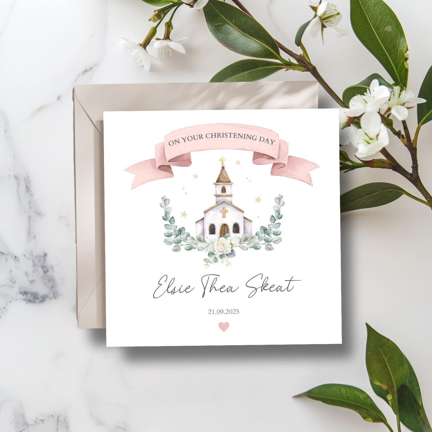Personalised Christening Card, Baptism Card For Grandson Granddaughter Son Daughter Nephew Niece Godson Goddaughter, Chapel Church Design
