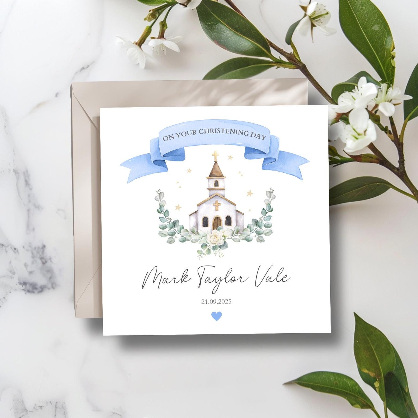 Personalised Christening Card, Baptism Card For Grandson Granddaughter Son Daughter Nephew Niece Godson Goddaughter, Chapel Church Design