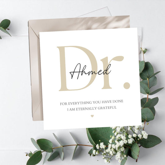 Personalised Doctor Thank You Card, Doctor Ward Thank You Card, Thank You For Your Support Card, Eternally Grateful Beige Thank You Card