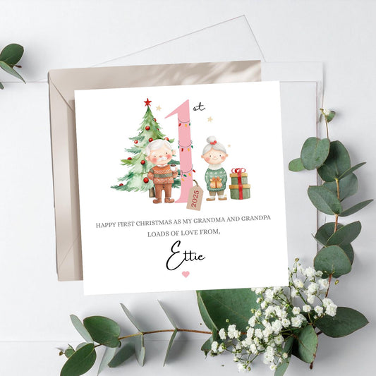 Personalised Grandparents First Christmas Card, Nanny Grandma Nana Granny Grandad Grandpa 1st Xmas Card