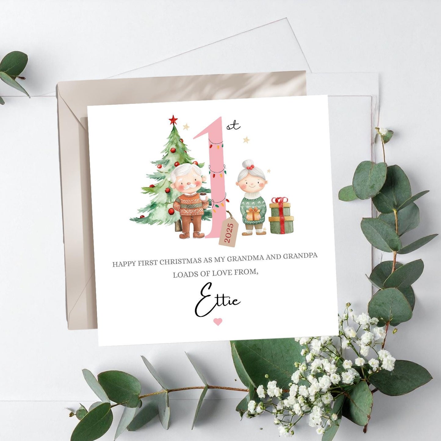 Personalised Grandparents First Christmas Card, Nanny Grandma Nana Granny Grandad Grandpa 1st Xmas Card