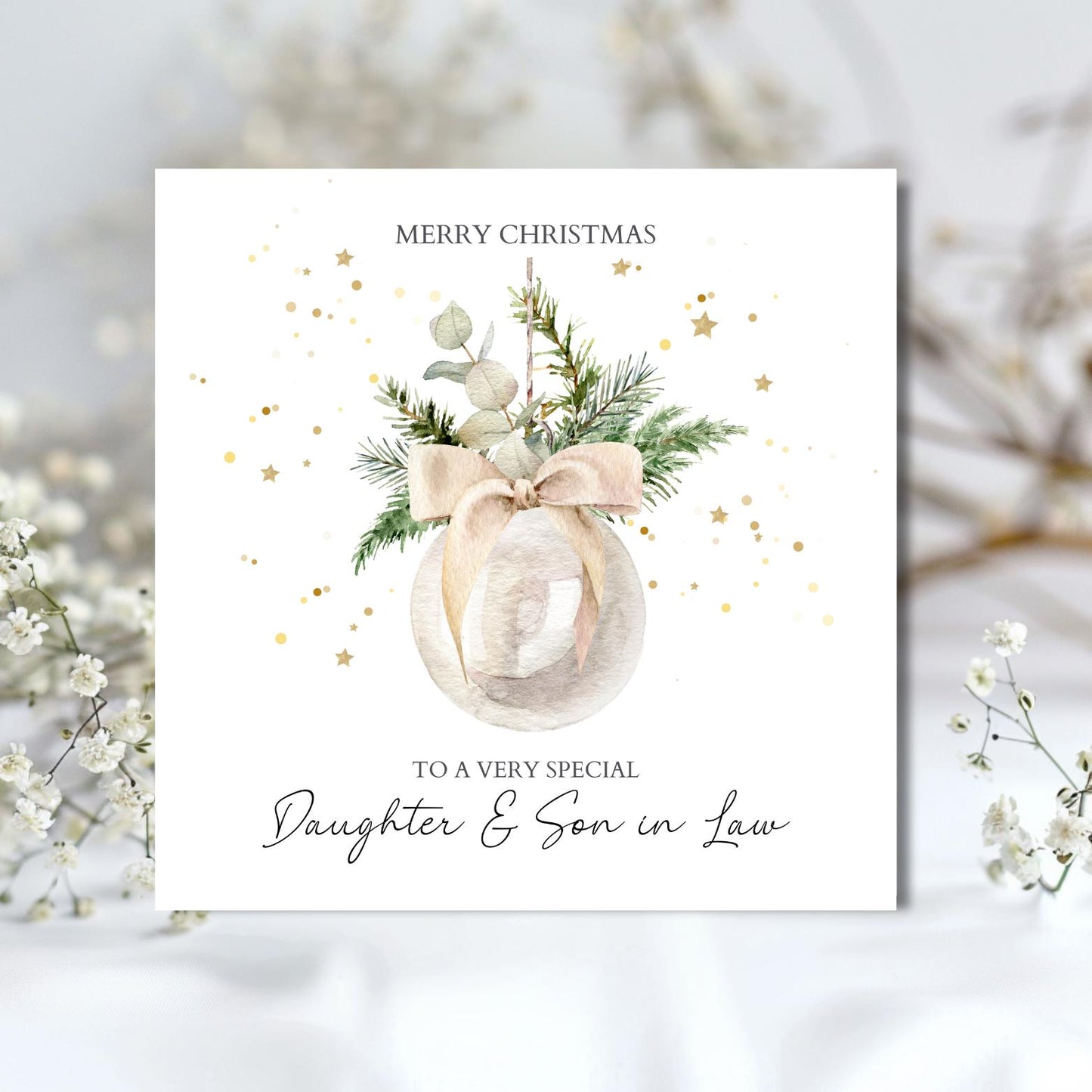 Personalised Auntie & Uncle Christmas Card, Couple Friend Bauble Christmas Card, Xmas Card Daughter, Son, In Law's Any Relation