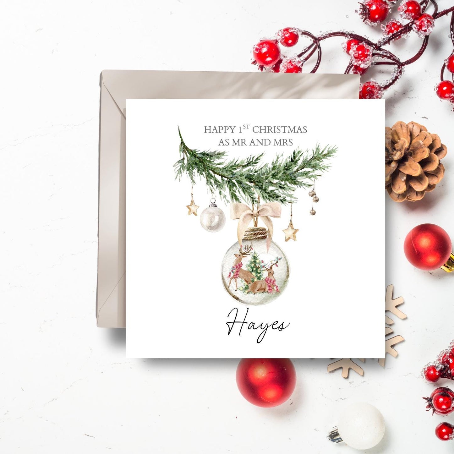 Personalised Special Couple Christmas Card, Couple Friend Bauble Christmas Card, Xmas Card Daughter, Son, In Law's Any Relation
