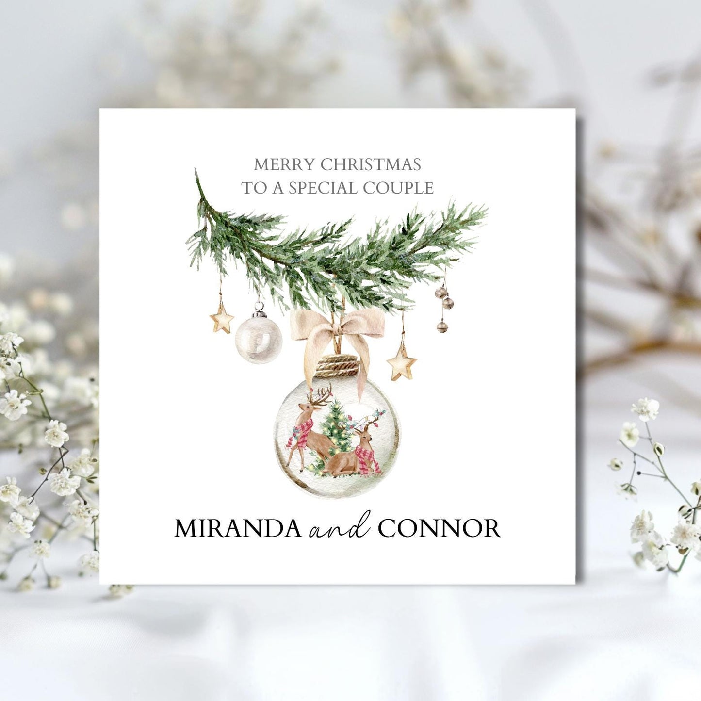 Personalised Special Couple Christmas Card, Couple Friend Bauble Christmas Card, Xmas Card Daughter, Son, In Law's Any Relation