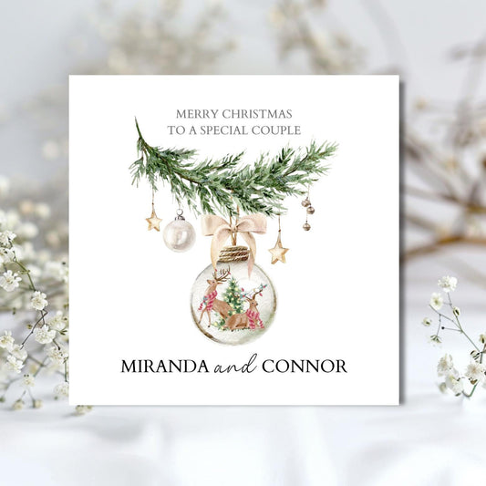Personalised Special Couple Christmas Card, Couple Friend Bauble Christmas Card, Xmas Card Daughter, Son, In Law's Any Relation