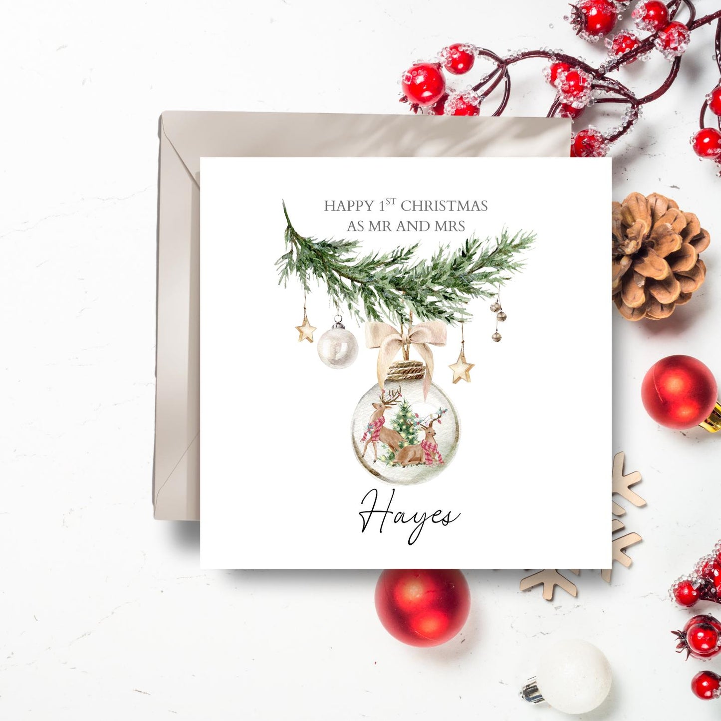 Personalised Mum And Dad Christmas Card, Parents Bauble Christmas Card, Merry Christmas Mum and Dad, Xmas Card Nanna, Grandad, Any Relation