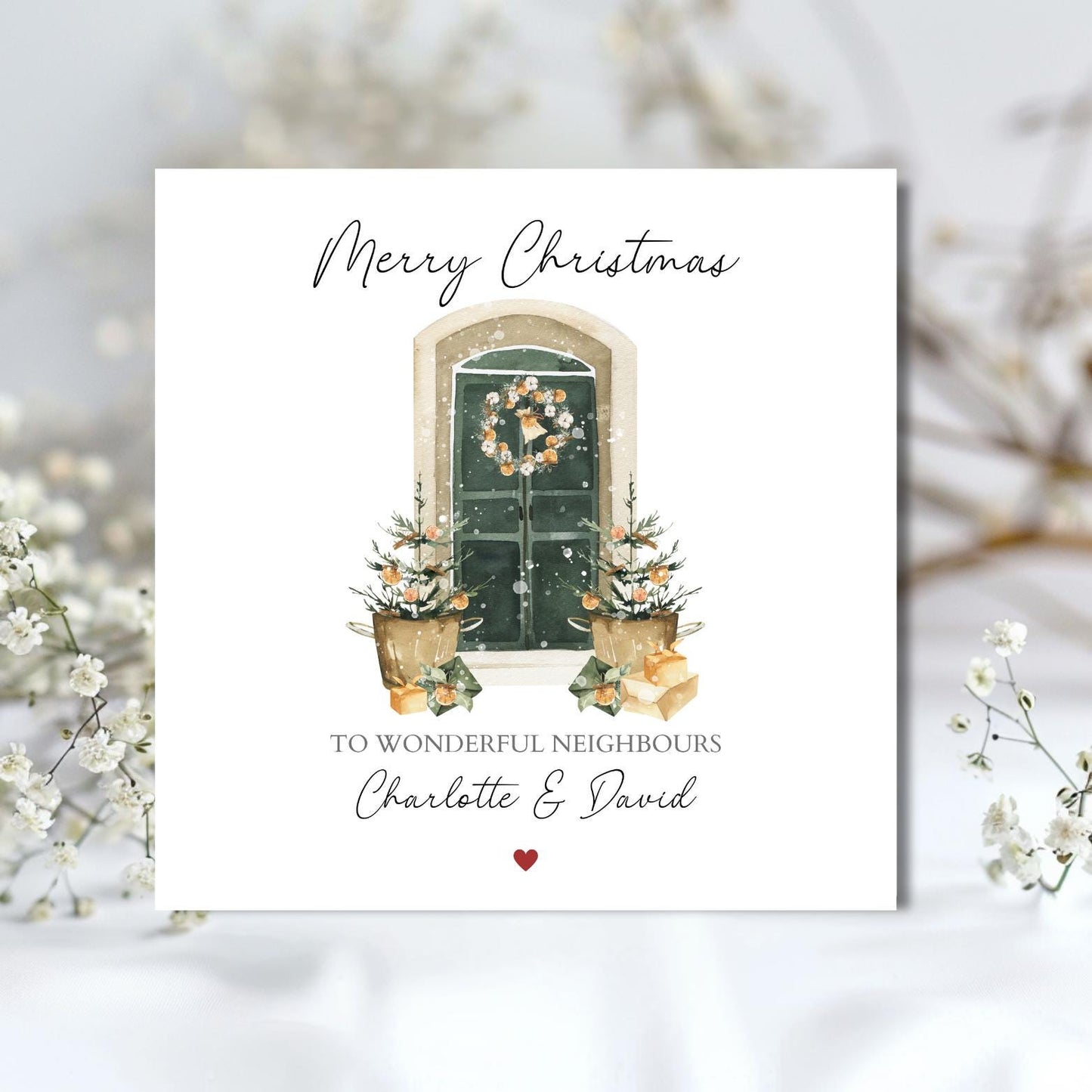 Personalised Neighbours Christmas Card, From Our Family To Yours card, Personalised Christmas Door Greetings Card For Neighbours