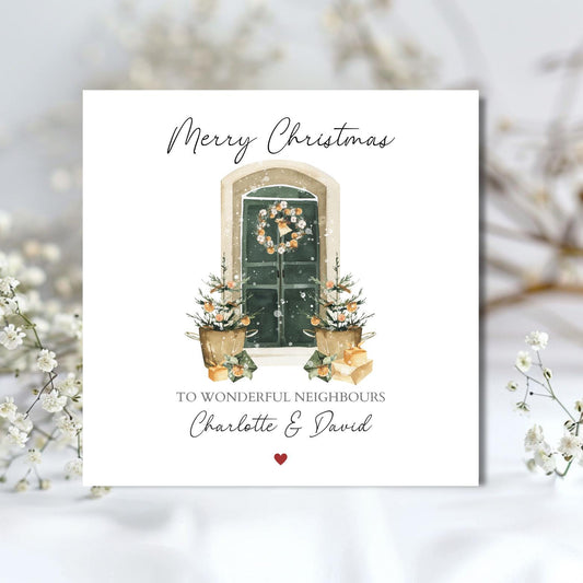 Personalised Neighbours Christmas Card, From Our Family To Yours card, Personalised Christmas Door Greetings Card For Neighbours