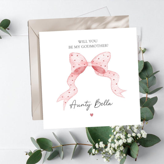 Personalised Will you be my Godmother, Godparents Card, Godparent Proposal Card, Godmother Proposal Card, Bow Godmother Card
