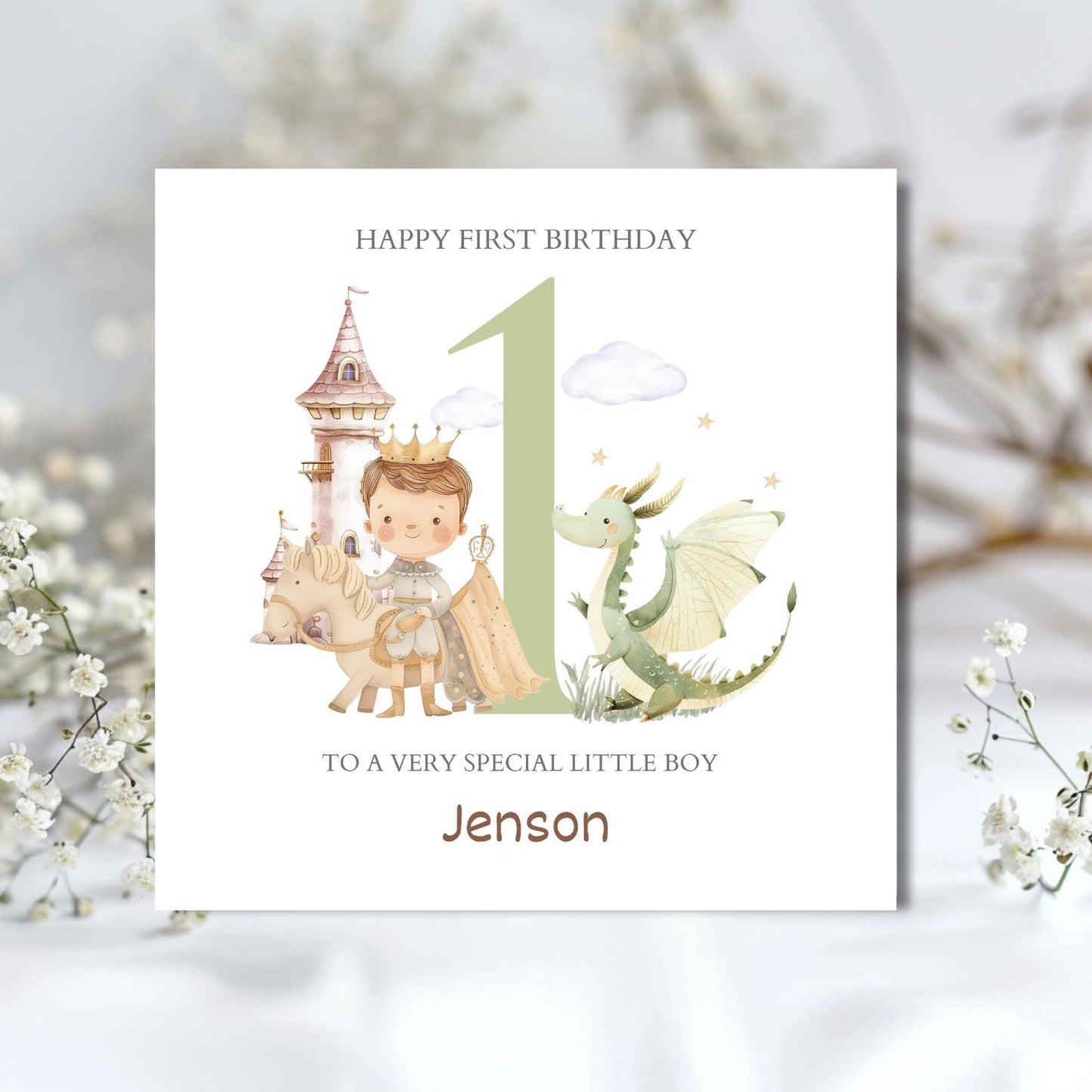 Personalised 1st, 2nd, 3rd Birthday Card Prince Dragon| Birthday Dragon card | First Birthday Card for Boy |1st Birthday Card for Son,Nephew