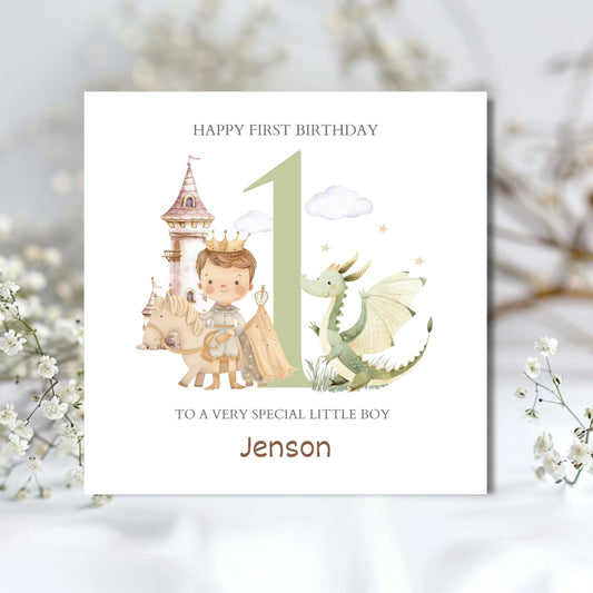 Personalised 1st, 2nd, 3rd Birthday Card Prince Dragon| Birthday Dragon card | First Birthday Card for Boy |1st Birthday Card for Son,Nephew