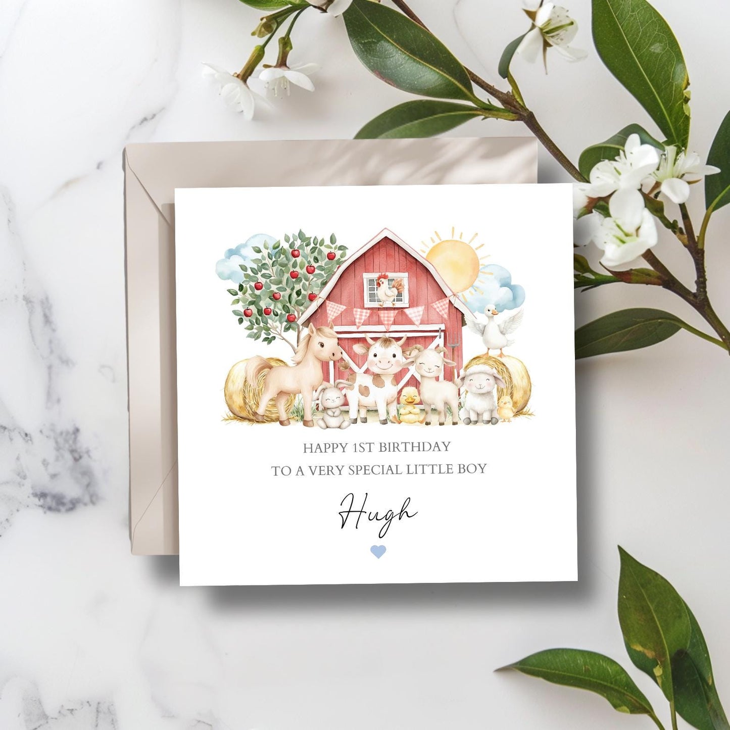 Personalised First Birthday Card Farm Animals | Birthday Animals card | One Birthday Card for Girl and Boy |Birthday Card for Daughter, Son