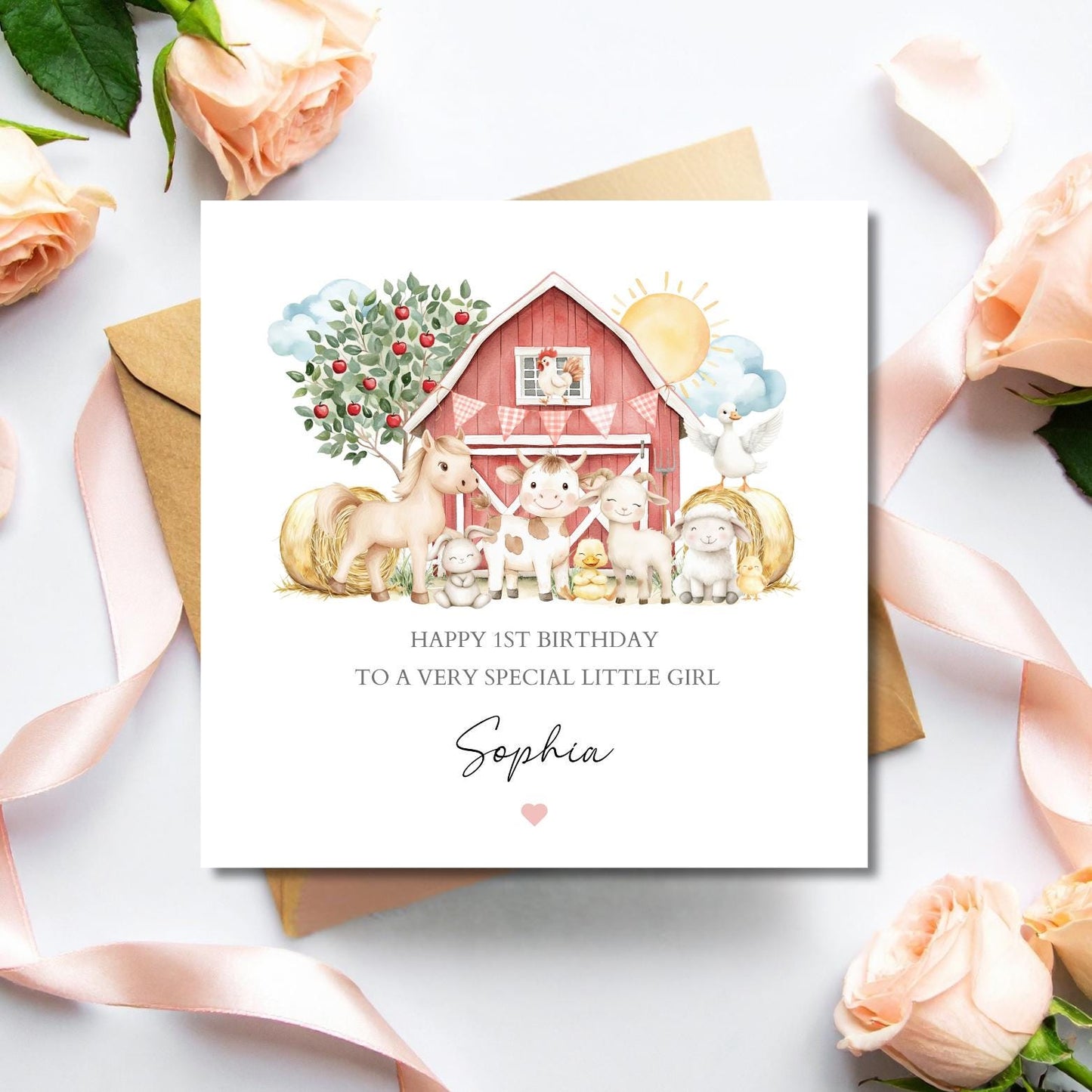 Personalised First Birthday Card Farm Animals | Birthday Animals card | One Birthday Card for Girl and Boy |Birthday Card for Daughter, Son