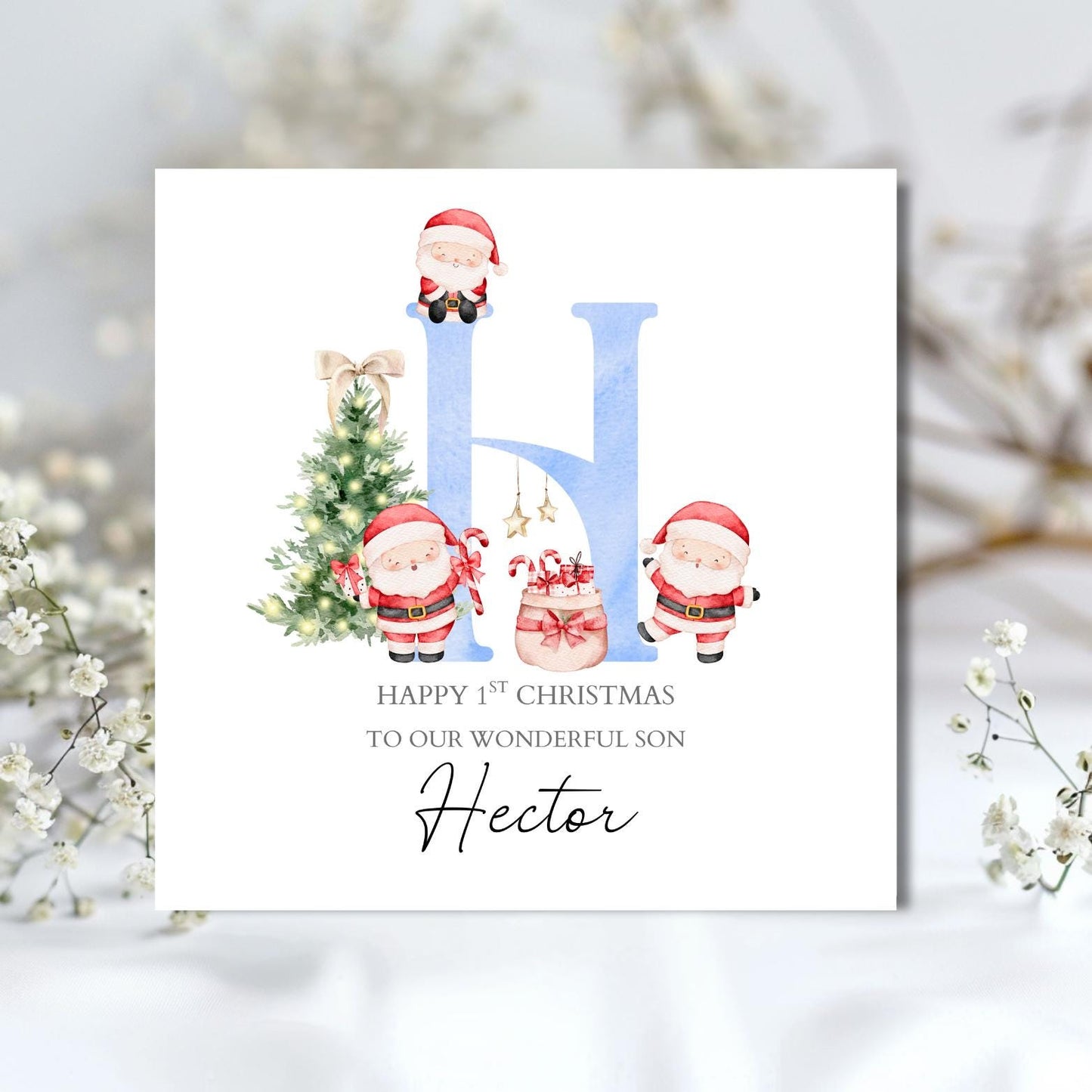 Personalised Santa Christmas Card , 1st Christmas Card, Santa Initial Card for Daughter, Granddaughter, Son, Grandson, Any Relation