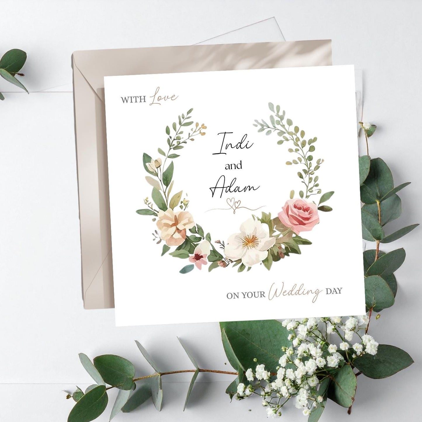 Personalised Wedding Card, Personalised On Your Wedding Day Card, Personalised Wedding Greenery Eucalyptus Card, Wedding greenery Card