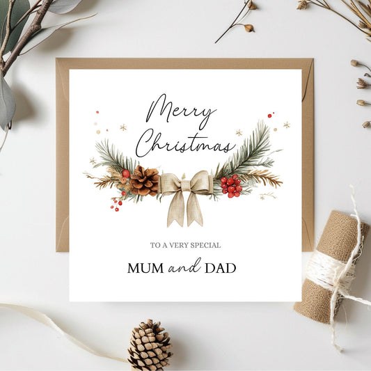 Personalised Mum And Dad Christmas Card, Parents Christmas Card, Merry Christmas Mum and Dad, Xmas Card Nanna, Grandad, Any Relation
