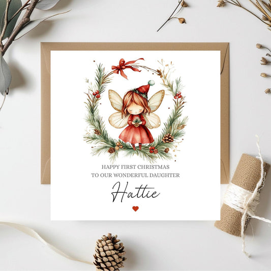 Personalised First Christmas Card |Fairy 1st Christmas Card for Girl| Christmas Fairy Christmas Card | Christmas Card for Daughter, Niece