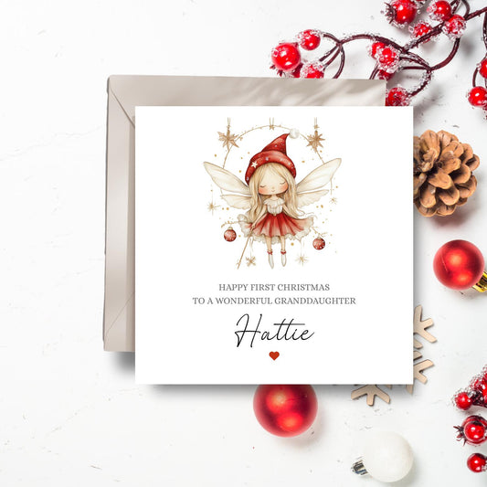 Personalised First Christmas Card |Fairy 1st Christmas Card for Girl| Christmas Fairy Christmas Card | Christmas Card for Daughter, Niece