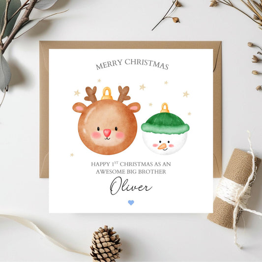 Personalised First Christmas as a Big Brother Card, 1st Xmas as a Big Brother Card, Sister Xmas, Brother Christmas Card