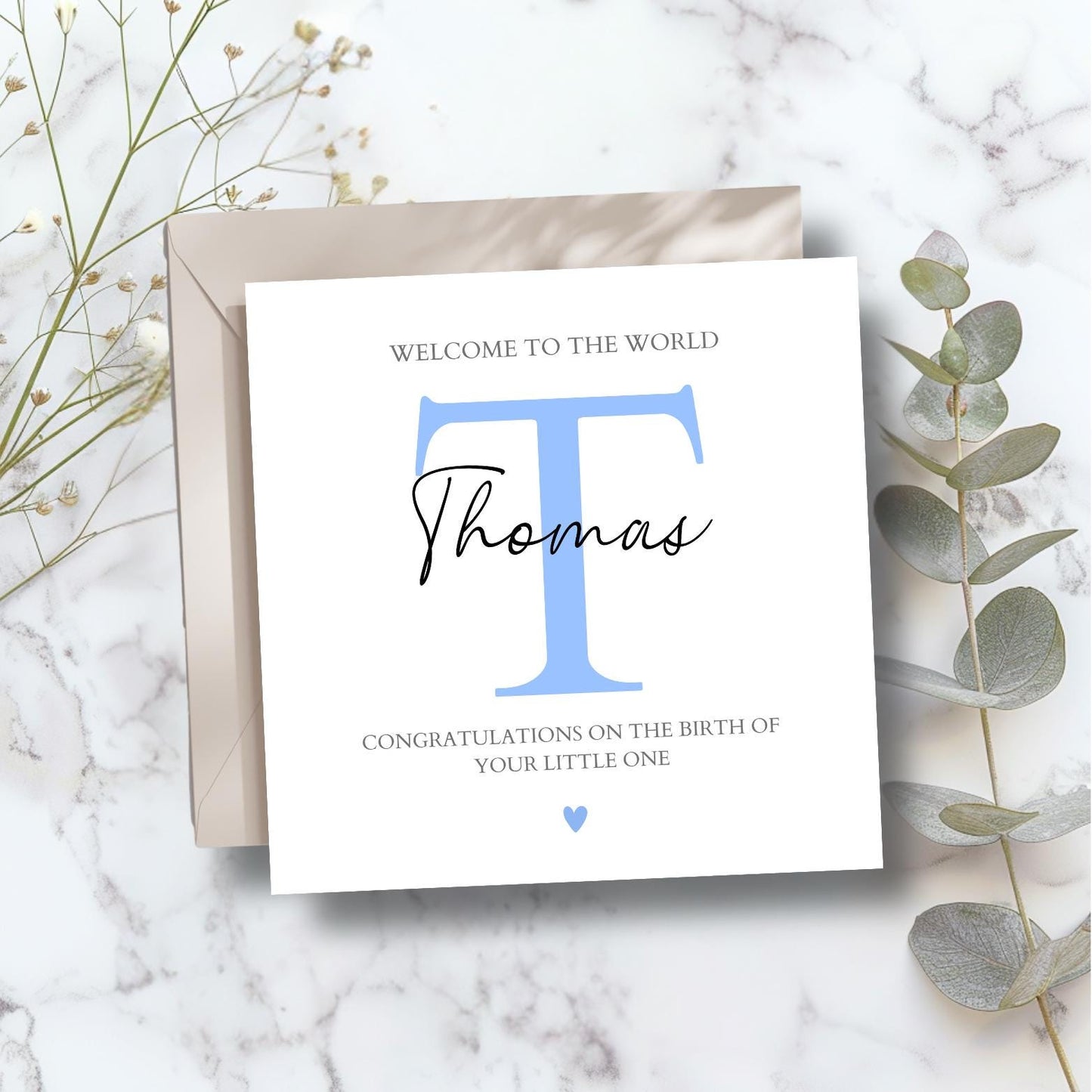 Personalised New Baby Card, Initial Blue Name New Baby Girl Card, Baby Boy Name Initial Card, Colour Choices