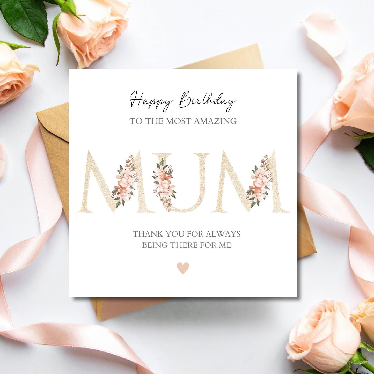 Personalised Mom Birthday Card -Neutral Floral Mum Card -Elegant Birthday Card for her Mother- Flower Design Mother Card