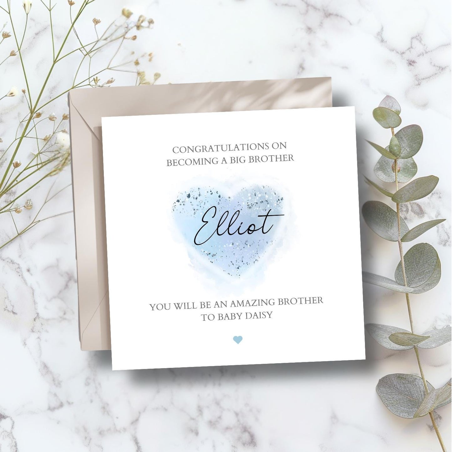 Personalised Big Sister Card, Personalised Big Sister Heart Girl Card l Big Sister Card |New Baby Card | Pink, Blue Colour Options