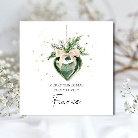 Personalised Fiancé Christmas Card, Couple Bauble Christmas Card, Merry Christmas Wife, Xmas Card Girlfriend , Mum, Auntie, Any Relation