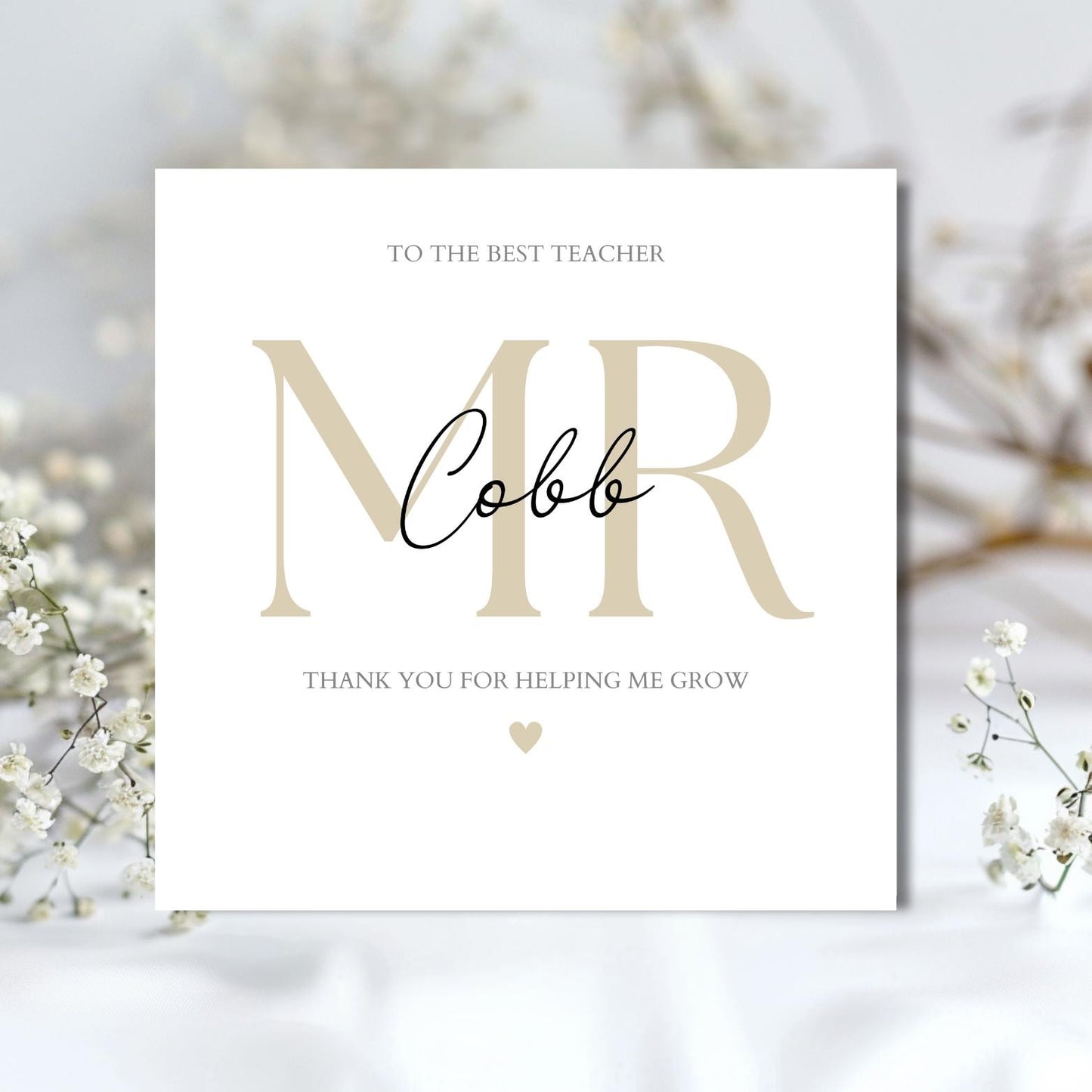 Personalised Thank You Teacher Card, Teacher Card, Thank You Teacher Card, End of Term Card, Simple Elegant Design