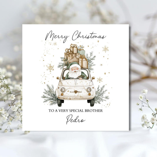 Personalised Brother Christmas Card, Brother Car Christmas Card, Merry Christmas In Law, Xmas Card for Dad, Grandma, Grandad, Any Relation