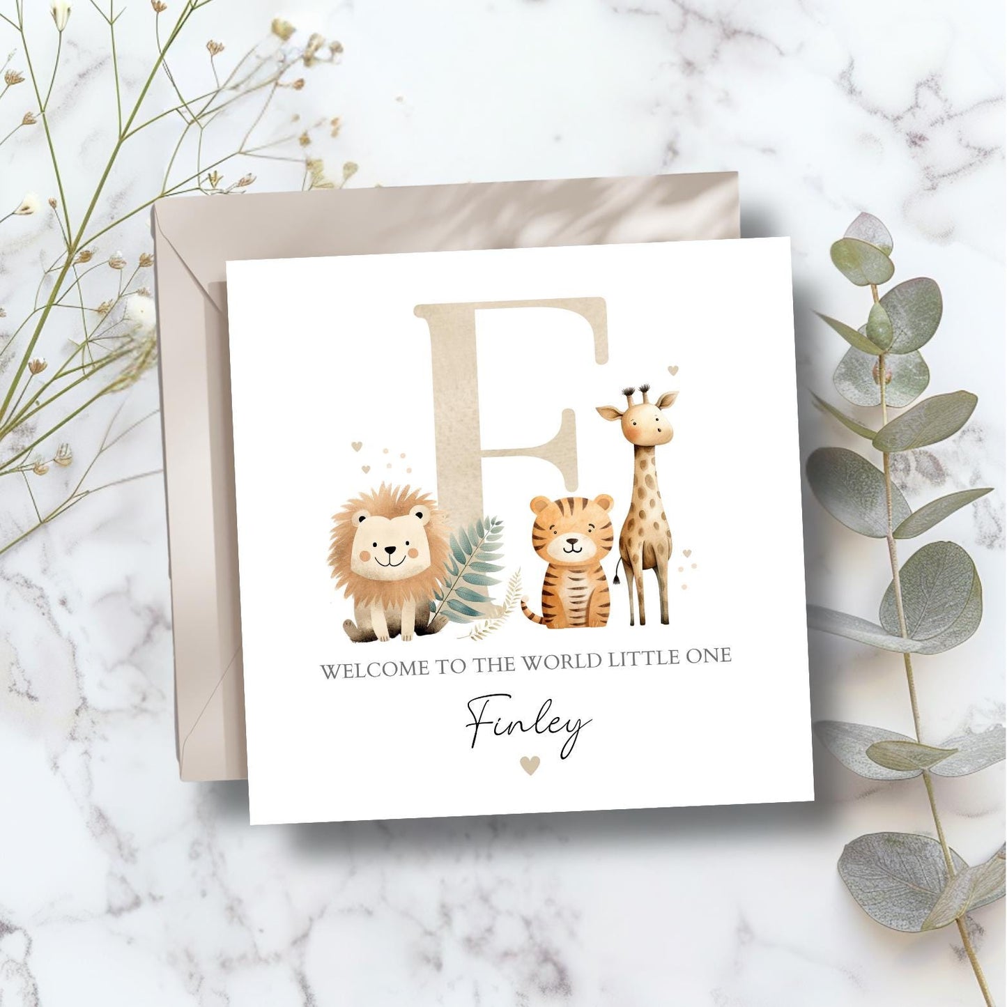 Personalised New Baby Card Safari Animals, Welcome to the World Card, New Baby Girl Card, Neutral Baby Card, New Granddaughter, Niece Card