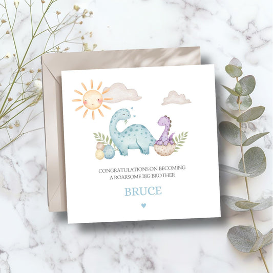 Personalised Big Brother Card - Dinosaur Big Brother Card For Son- Promoted to Big Brother- Dino Big Brother Card for Son, Grandson, Nephew