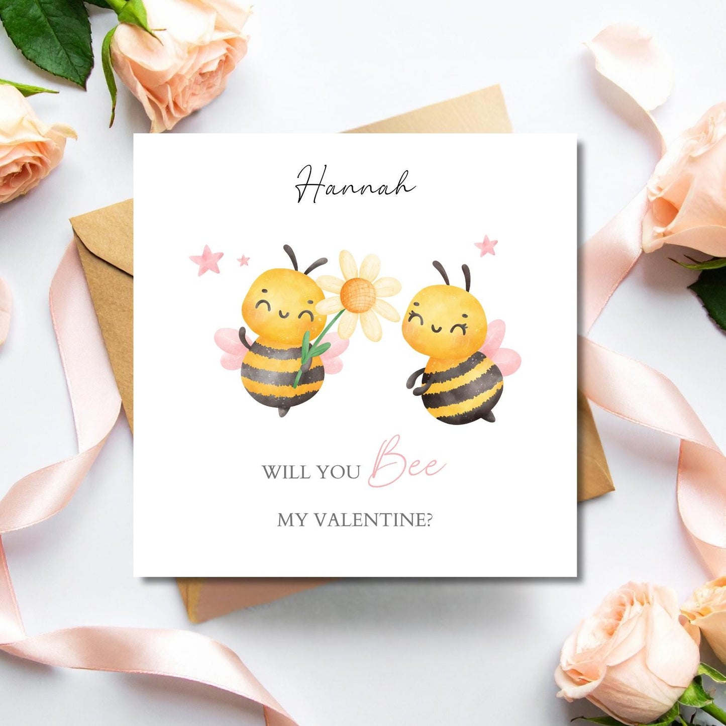Personalised Valentines Card, Personalised Will you Bee my Valentine Card, Bee Mine Valentines Card, Cute Bees Valentines Card Personalised