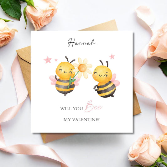 Personalised Valentines Card, Personalised Will you Bee my Valentine Card, Bee Mine Valentines Card, Cute Bees Valentines Card Personalised