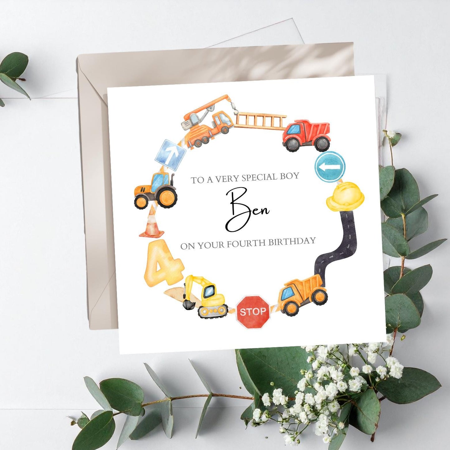 Personalised 1st, 2nd, 3rd Construction Birthday Card -Construction Birthday Card -Transport Birthday Card For Boy,Son, Grandson, Nephew