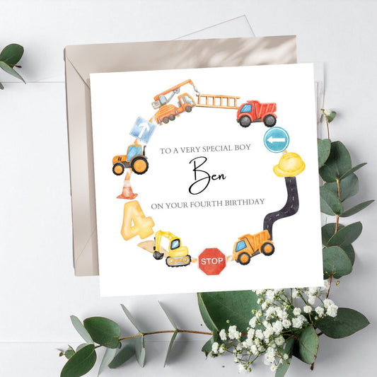 Personalised 1st, 2nd, 3rd Construction Birthday Card -Construction Birthday Card -Transport Birthday Card For Boy,Son, Grandson, Nephew