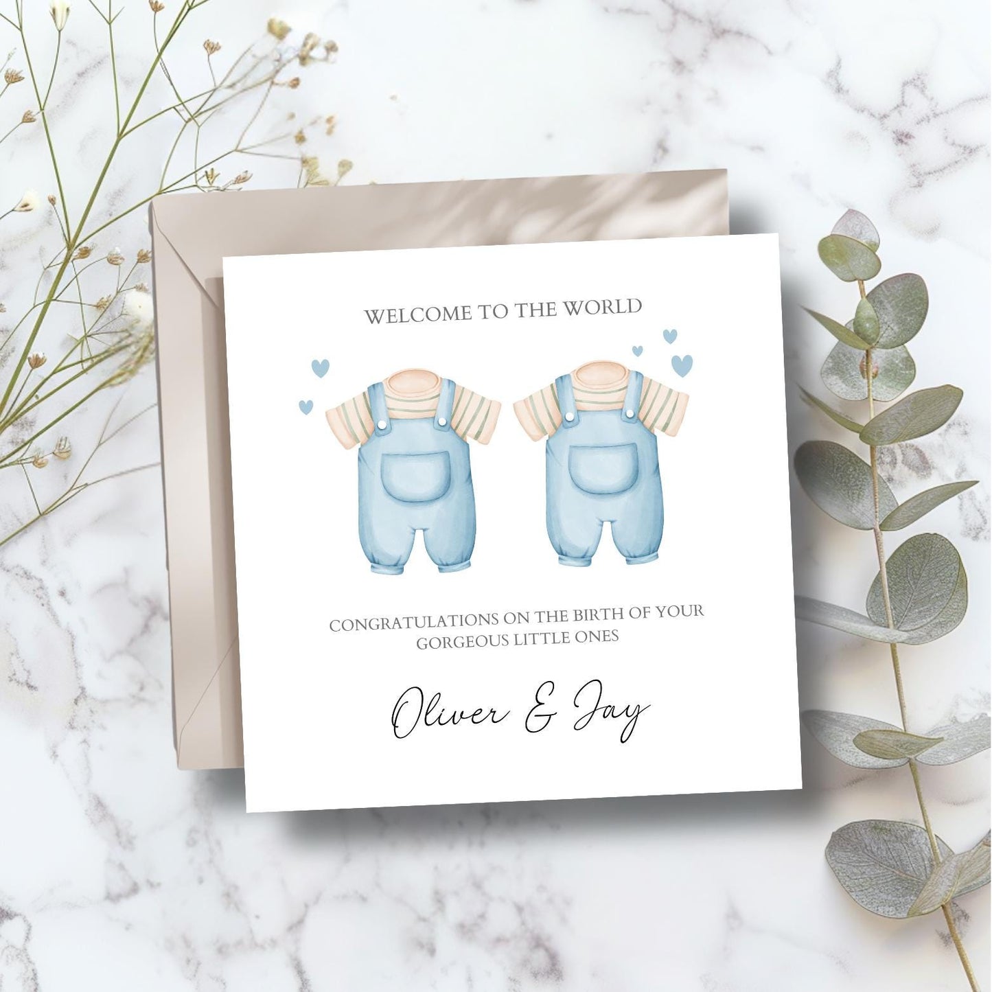 Personalised New Baby Twin Card, Personalised Baby Boy Twin Card ,New Baby Twin Boys  Card, Twin Boys, Welcome to the World