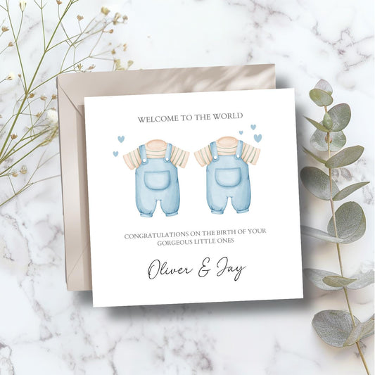 Personalised New Baby Twin Card, Personalised Baby Boy Twin Card ,New Baby Twin Boys  Card, Twin Boys, Welcome to the World