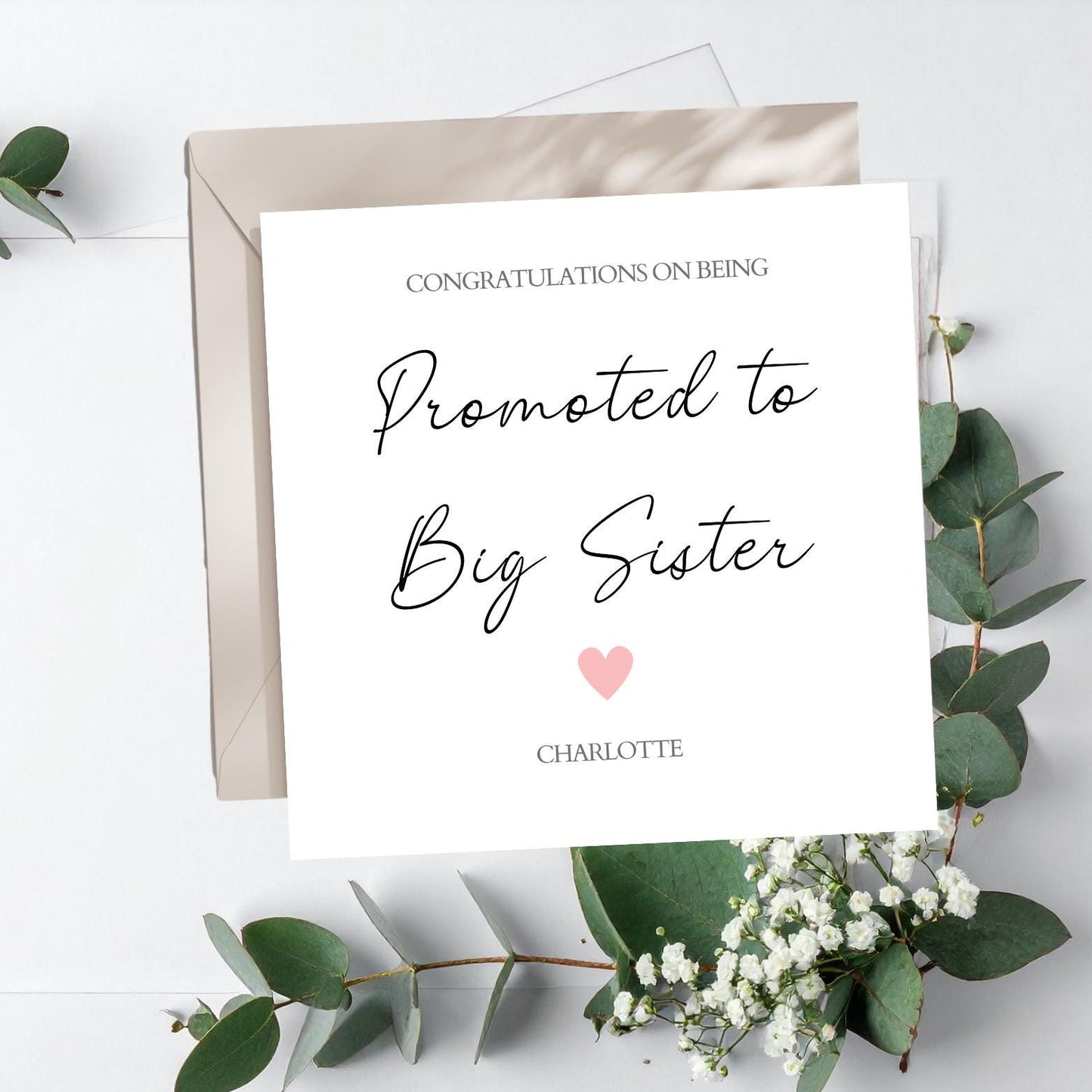 Personalised Big Sister Card, Personalised Promoted to Big Sister Card l Big Sis Card |New Baby Card | Simple Elegant Card For Big Sister