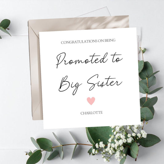 Personalised Big Sister Card, Personalised Promoted to Big Sister Card l Big Sis Card |New Baby Card | Simple Elegant Card For Big Sister