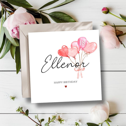 Personalised Birthday Card, 18th Birthday Card, 21st Custom Birthday Card Balloons For Daughter, Birthday Card for Her.Any Age Birthday Card