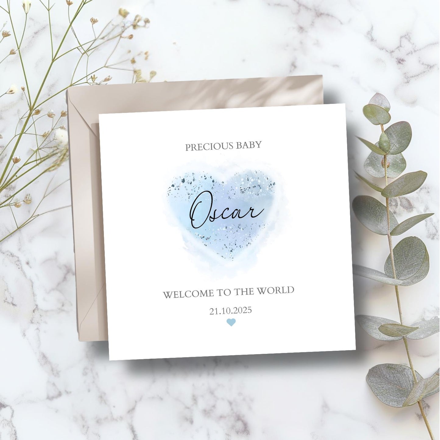 Personalised New Baby Heart Card, Personalised Heart New Baby Girl Card l Baby Boy Blue Card |New Baby Card | Pink, Blue Colour Options