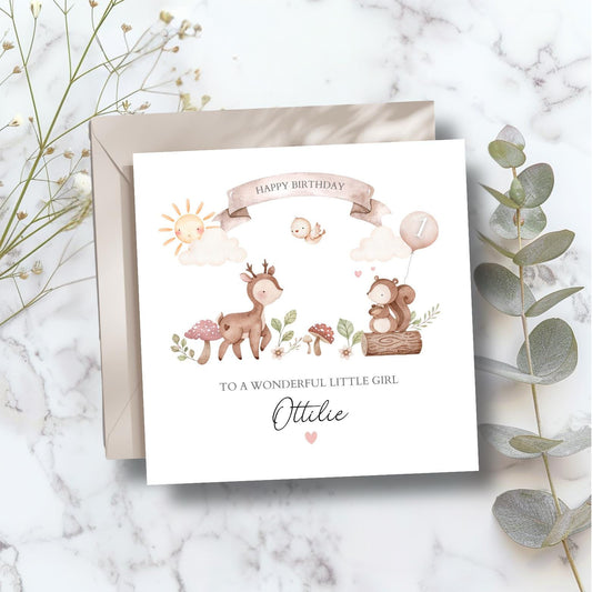 Personalised First Birthday Card Woodland Animals | 1st birthday Animals card | First Birthday Card Boy |1st Birthday Card for Daughter, Son