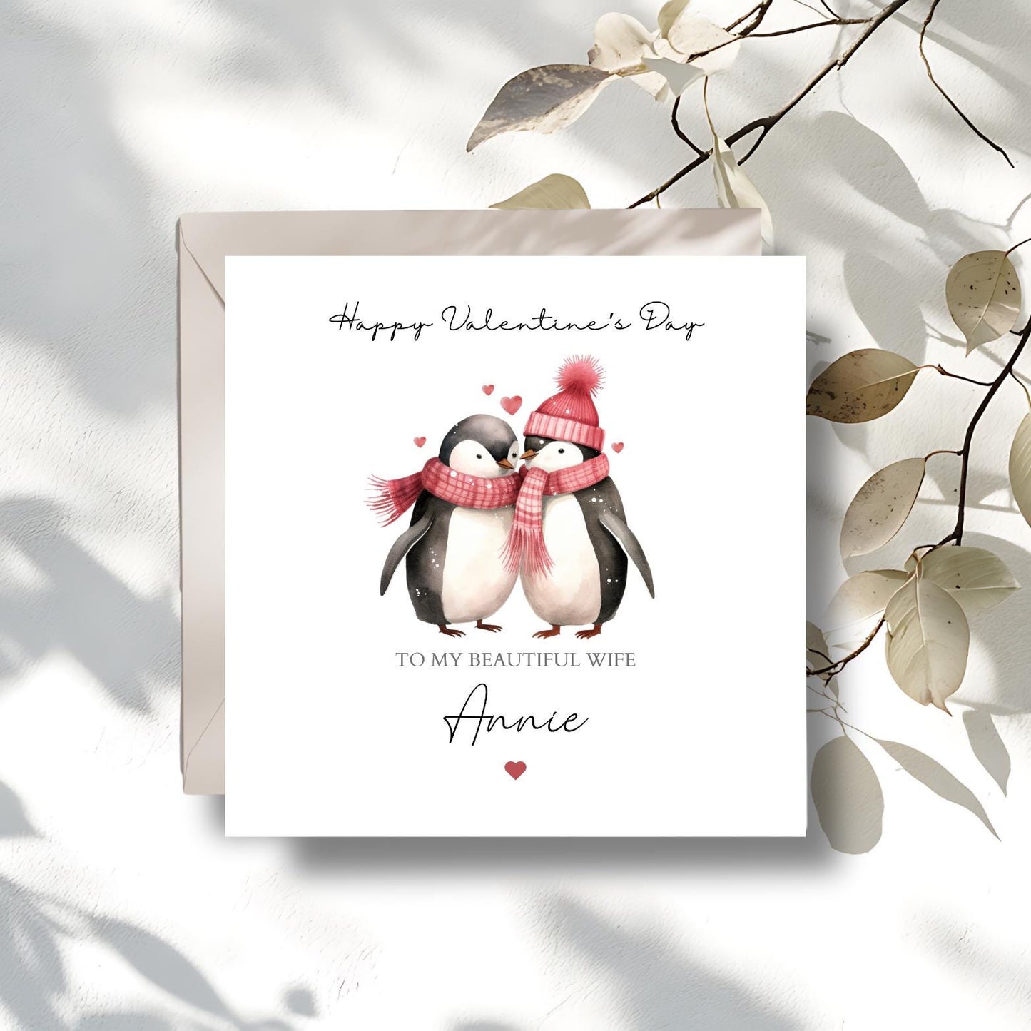 Personalised Wife Valentines Card, Personalised Pinguin Couple Valentine Card, Cute Pinguin Valentines Card for Wife, Girlfriend, Fiancé
